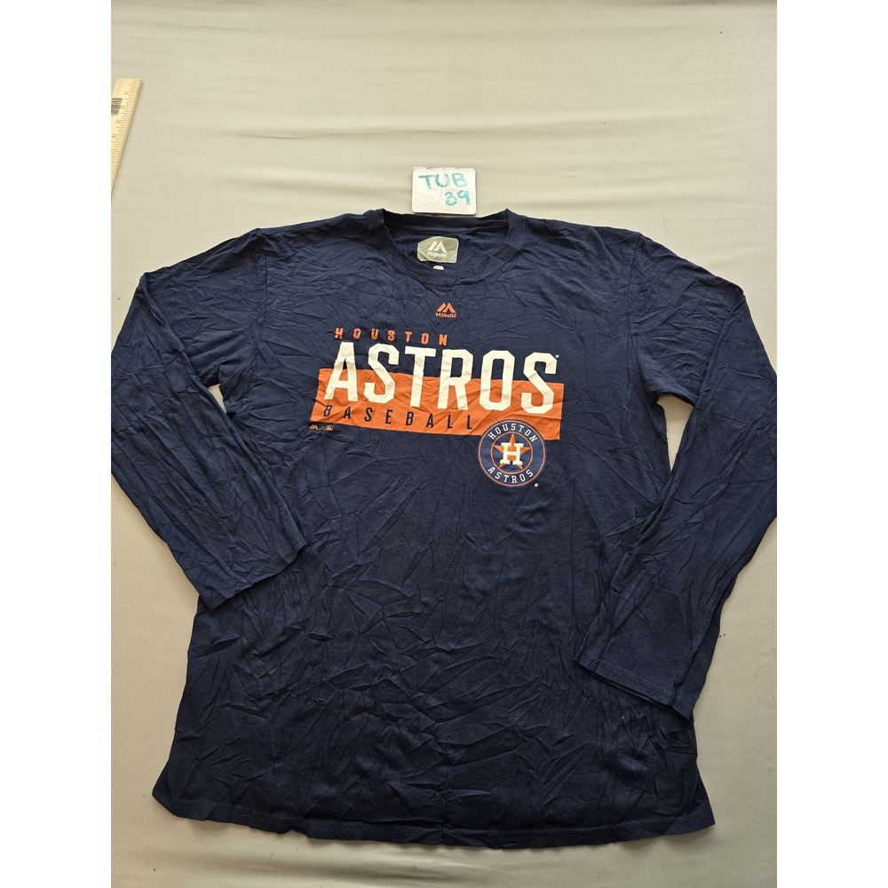 Majestic Houston Astros Baseball Long Sleeve Shirt Mens Large Navy Blue MLB Tee